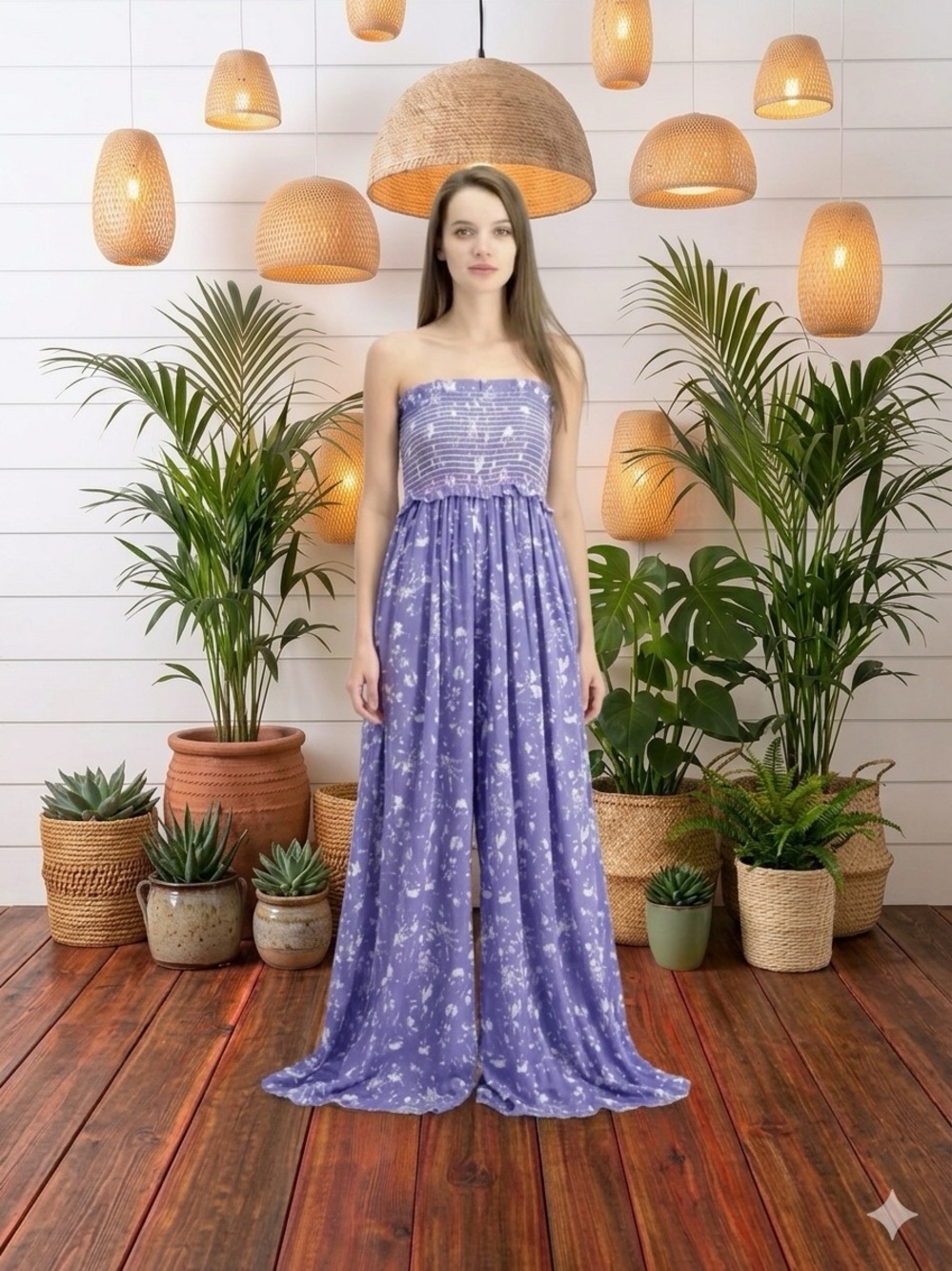 Free People Lavender Strapless Smocked Maxi Dress